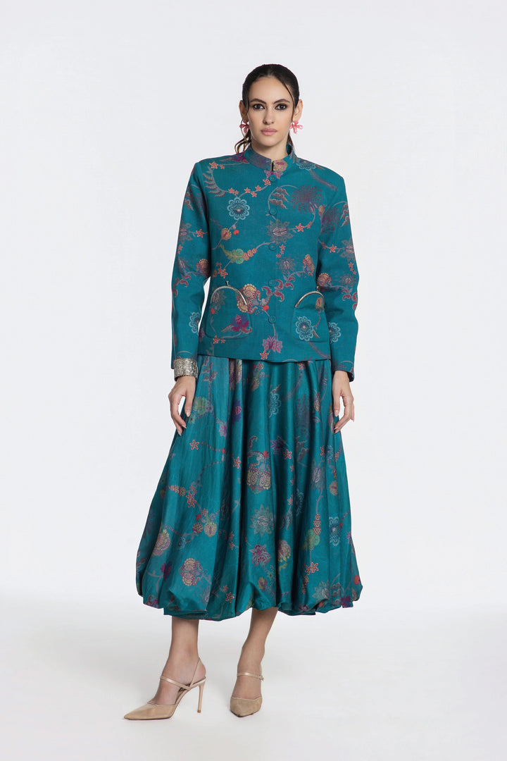 Amber Bandh Gala Jacket With Bubble Skirt-Skirt-Siddhartha Bansal