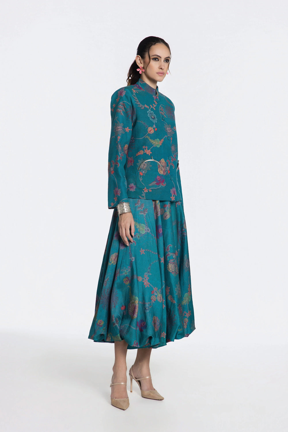 Amber Bandh Gala Jacket With Bubble Skirt-Skirt-Siddhartha Bansal