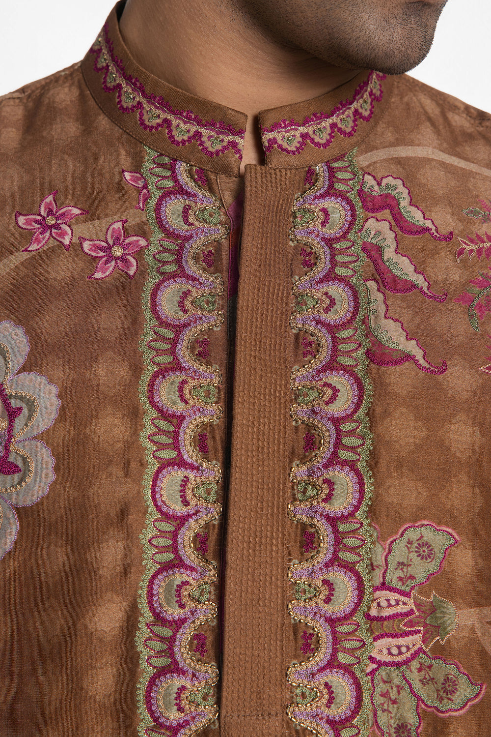 AMBER BROWN RANGREZ ROYALE EMBROIDERED KURTA-Kurta-Siddhartha Bansal