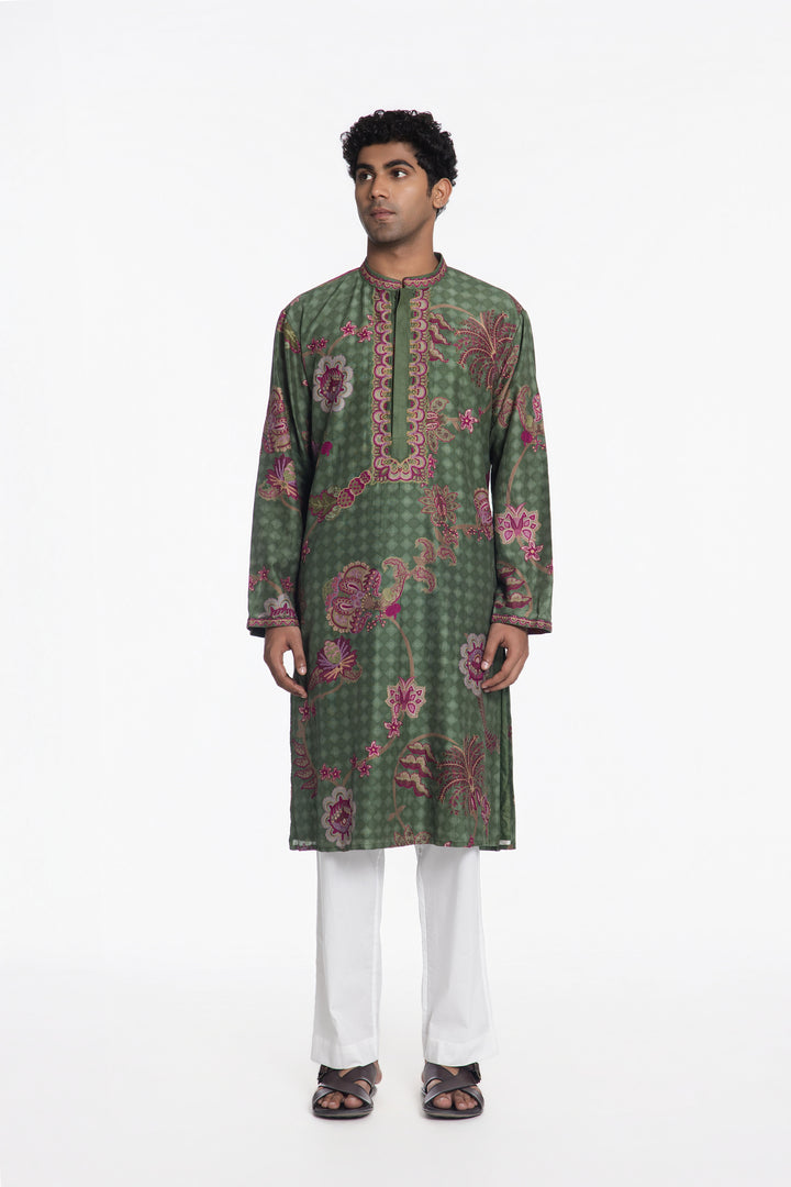 REGAL PINK PETAL ZARI BLOOM EMBROIDERED KURTA-Kurta-Siddhartha Bansal