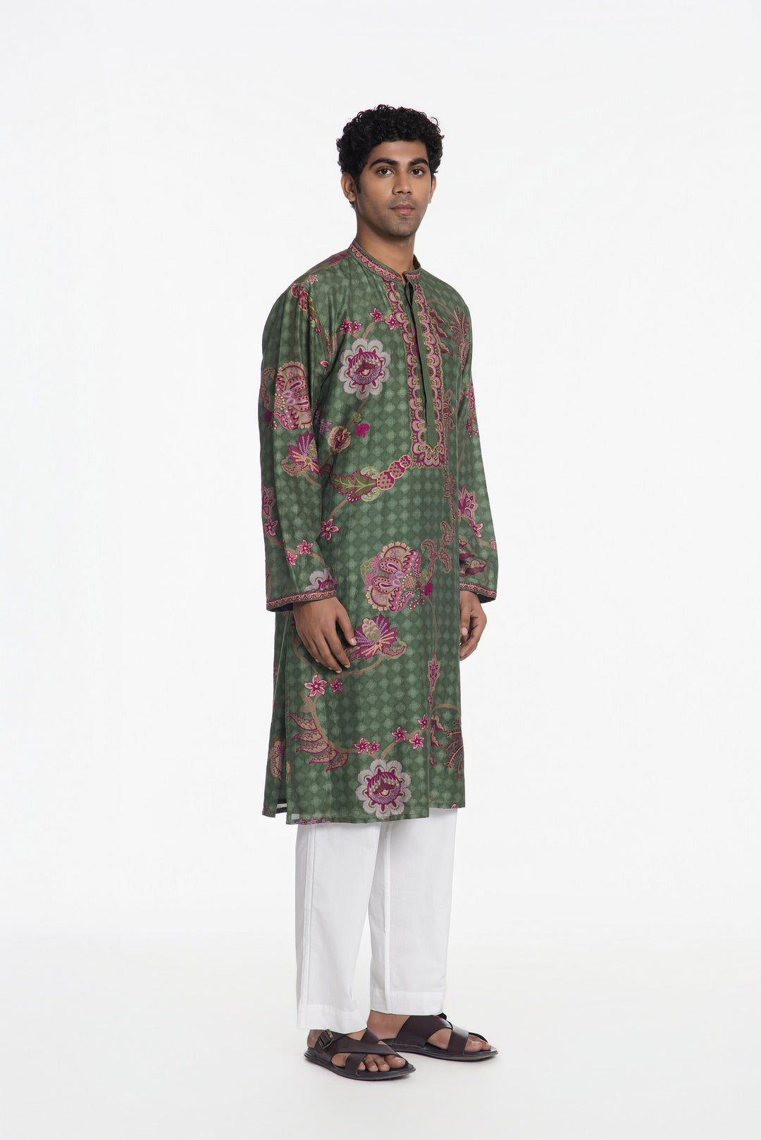 REGAL PINK PETAL ZARI BLOOM EMBROIDERED KURTA-Kurta-Siddhartha Bansal