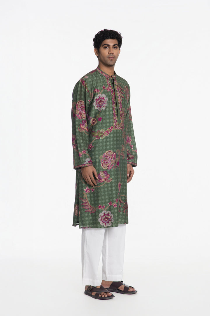 REGAL PINK PETAL ZARI BLOOM EMBROIDERED KURTA-Kurta-Siddhartha Bansal
