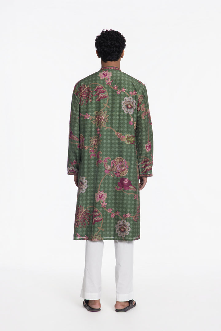 REGAL PINK PETAL ZARI BLOOM EMBROIDERED KURTA-Kurta-Siddhartha Bansal