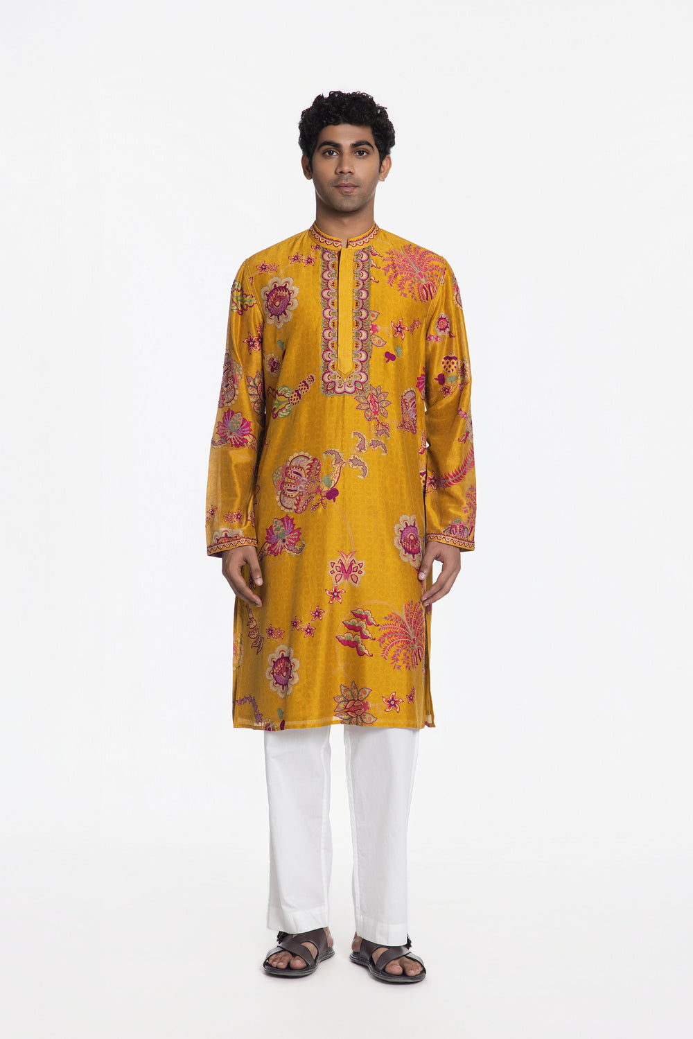 REGAL BAHAR PINK PETAL YELLOW EMBROIDERED KURTA-Kurta-Siddhartha Bansal