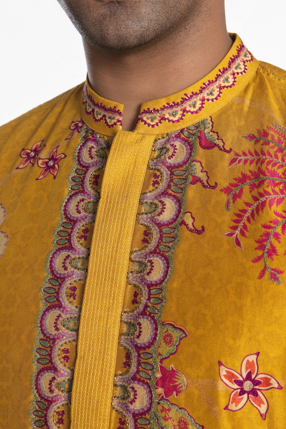 REGAL BAHAR PINK PETAL YELLOW EMBROIDERED KURTA-Kurta-Siddhartha Bansal
