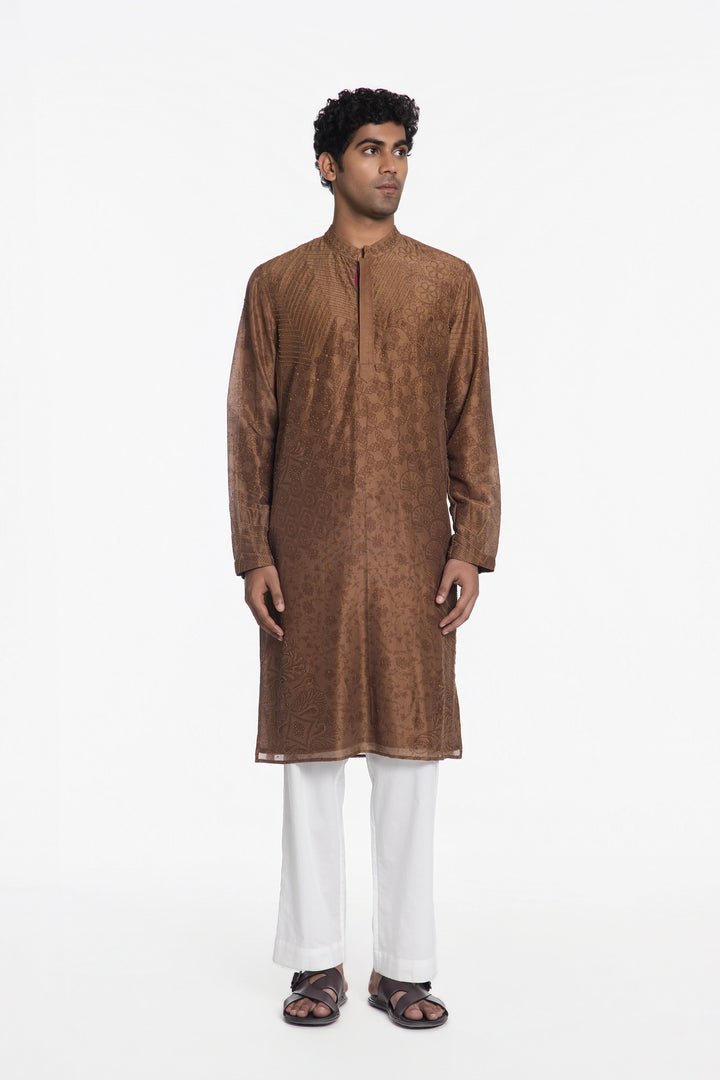 REGAL SMOKY ROYALE ABSTRACT EMBROIDERED KURTA-Kurta-Siddhartha Bansal