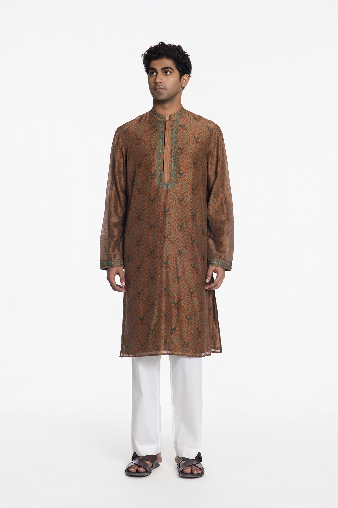 ROYAL CINNAMON BRONZE EMBROIDERED KURTA-Kurta-Siddhartha Bansal