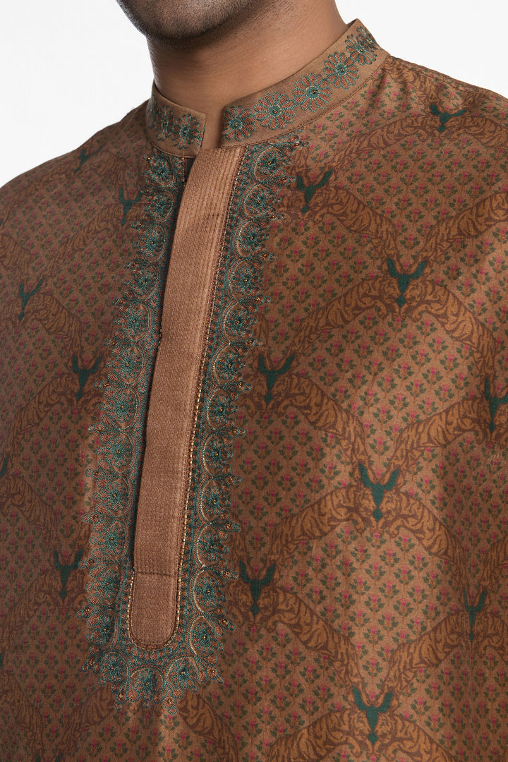 ROYAL CINNAMON BRONZE EMBROIDERED KURTA-Kurta-Siddhartha Bansal