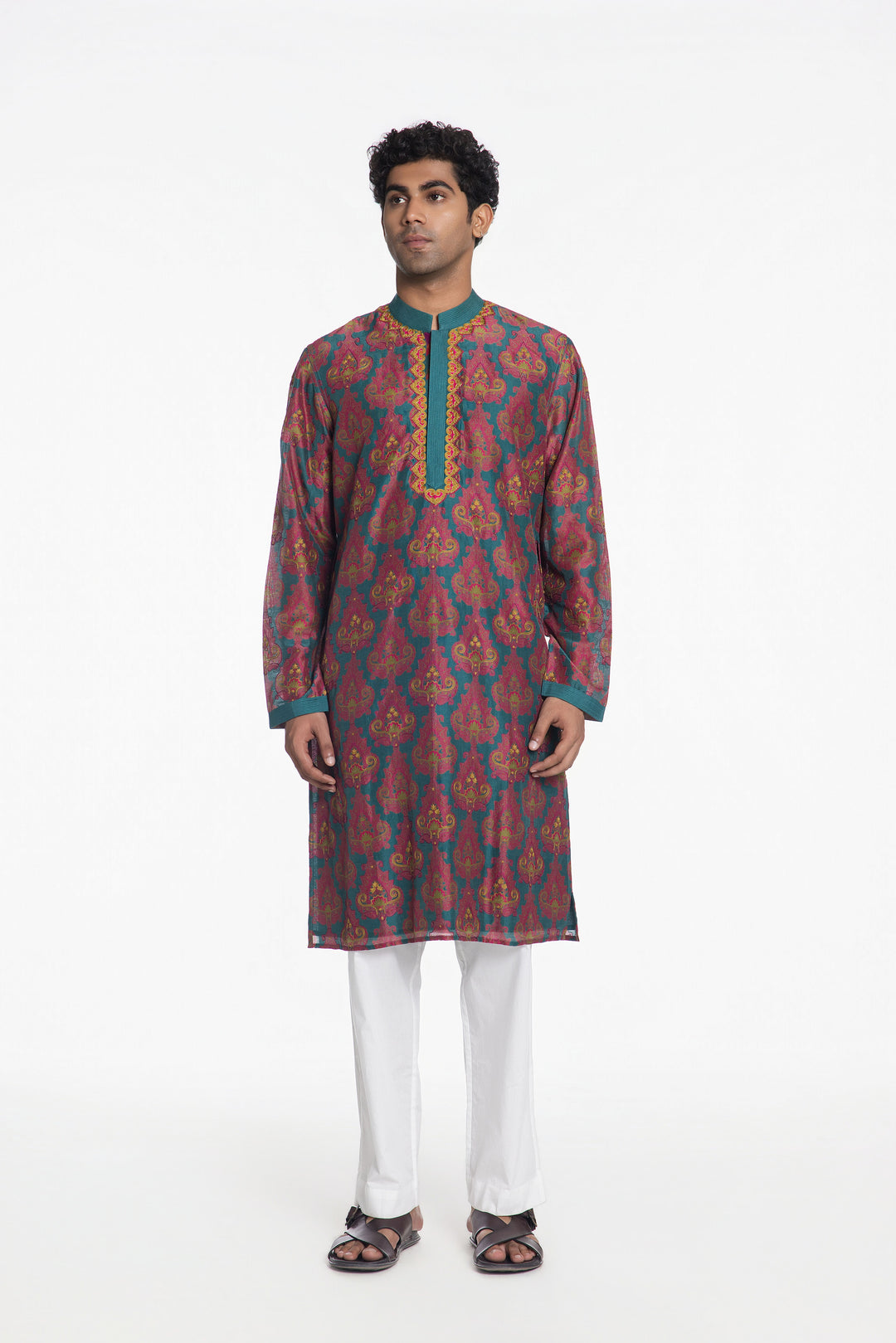 ROYALE TEAL RIWAAYAT EMBROIDERED KURTA-Kurta-Siddhartha Bansal