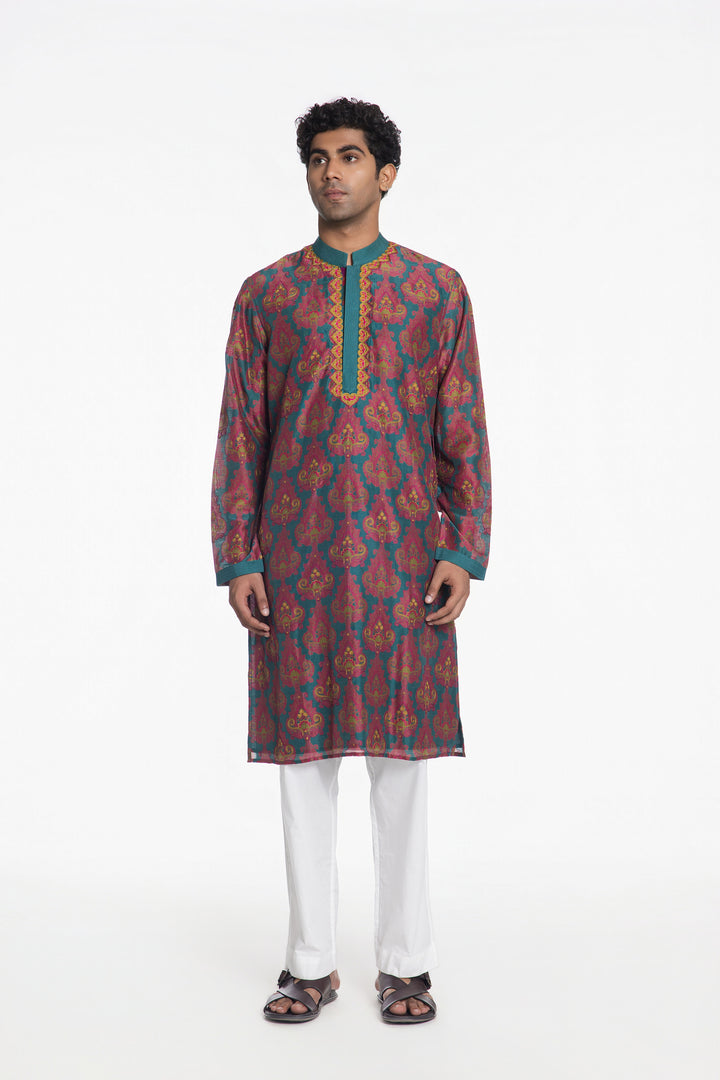 ROYALE TEAL RIWAAYAT EMBROIDERED KURTA-Kurta-Siddhartha Bansal