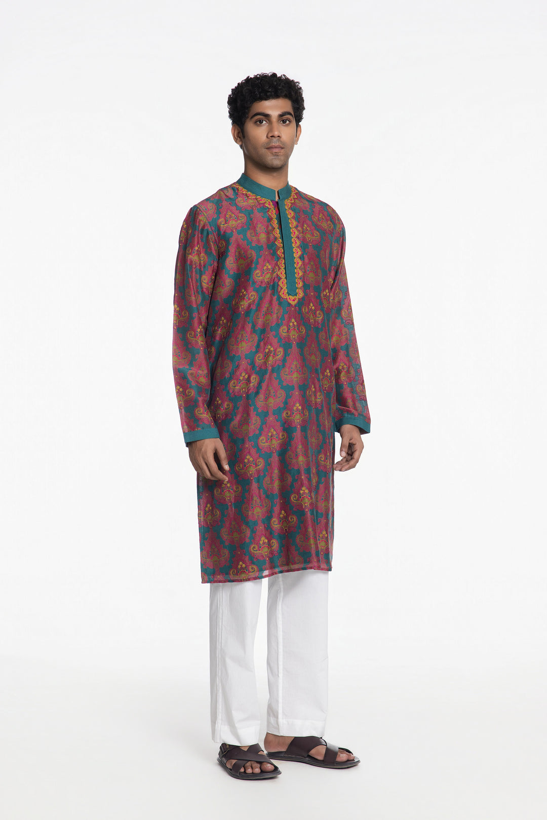 ROYALE TEAL RIWAAYAT EMBROIDERED KURTA-Kurta-Siddhartha Bansal