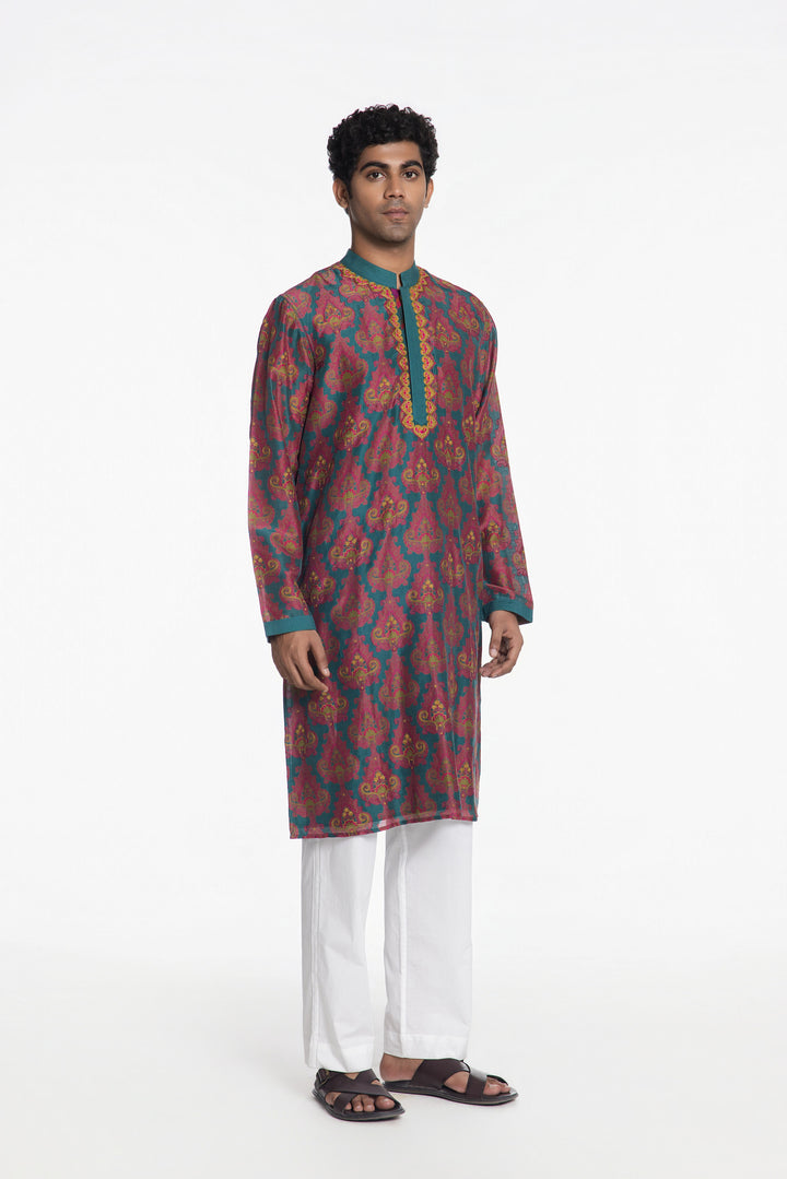 ROYALE TEAL RIWAAYAT EMBROIDERED KURTA-Kurta-Siddhartha Bansal