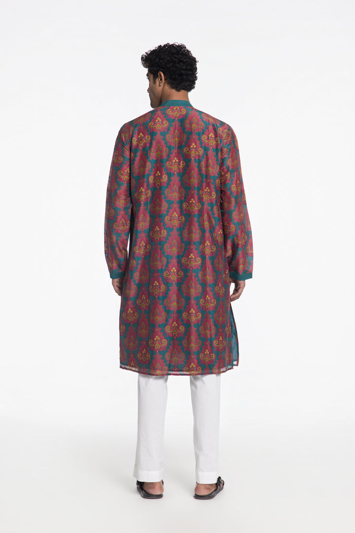 ROYALE TEAL RIWAAYAT EMBROIDERED KURTA-Kurta-Siddhartha Bansal