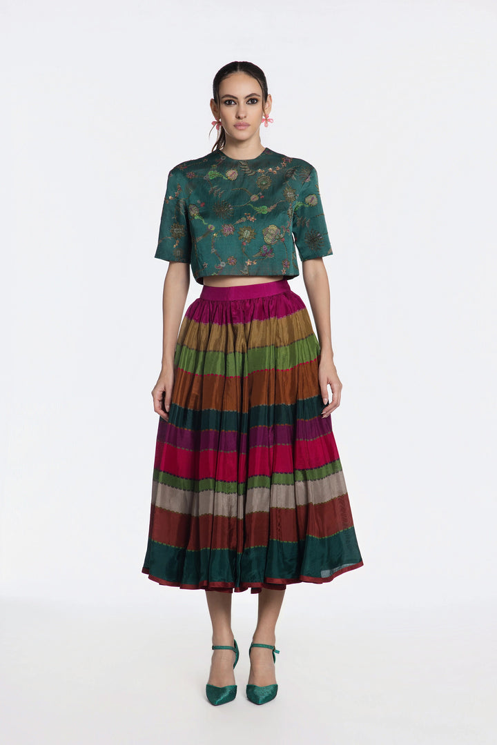 Green Peacock Skirt Set-Skirt-Siddhartha Bansal