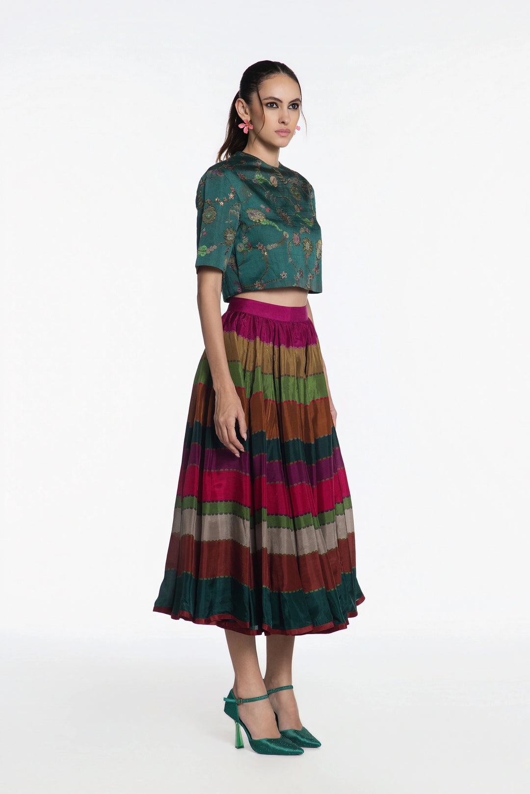 Green Peacock Skirt Set-Skirt-Siddhartha Bansal