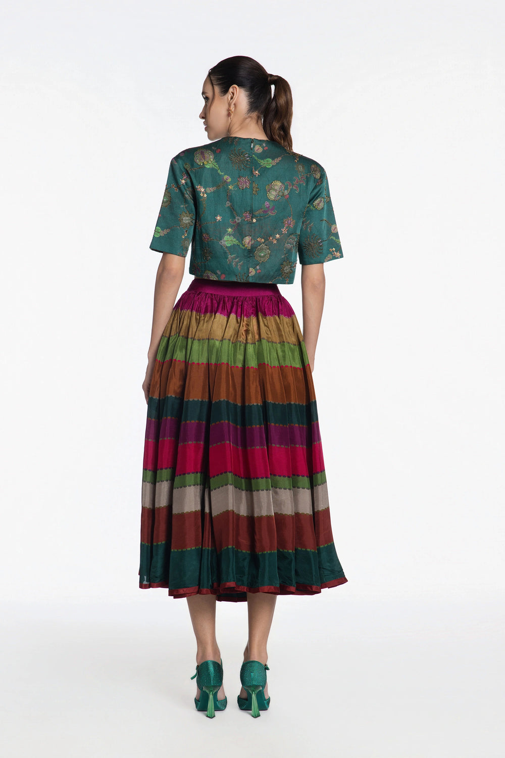 Green Peacock Skirt Set-Skirt-Siddhartha Bansal
