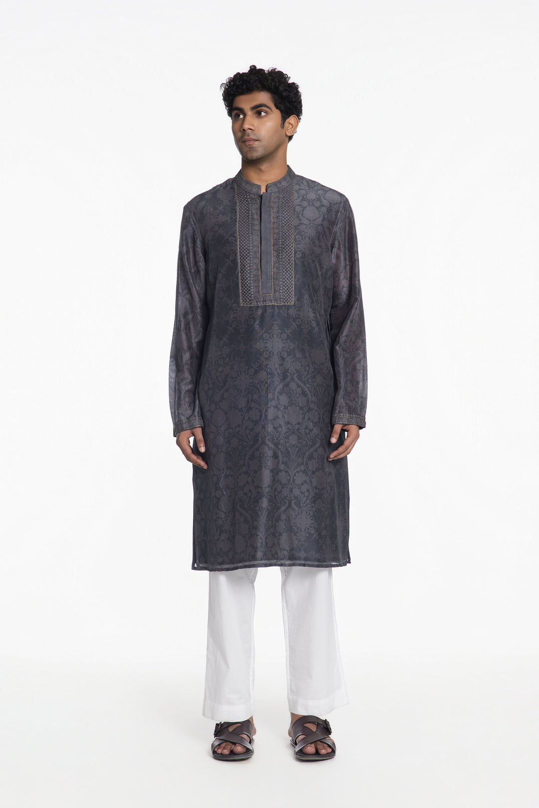 SLATE GREY BLOOM PRINTED KURTA-Kurta-Siddhartha Bansal