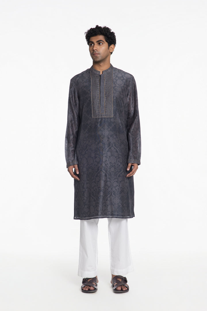 SLATE GREY BLOOM PRINTED KURTA-Kurta-Siddhartha Bansal