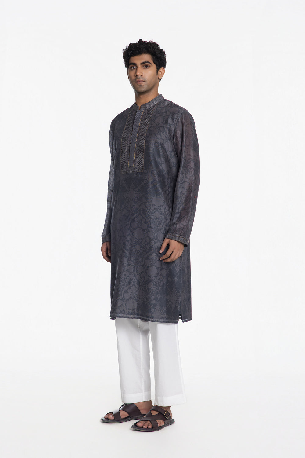 SLATE GREY BLOOM PRINTED KURTA-Kurta-Siddhartha Bansal