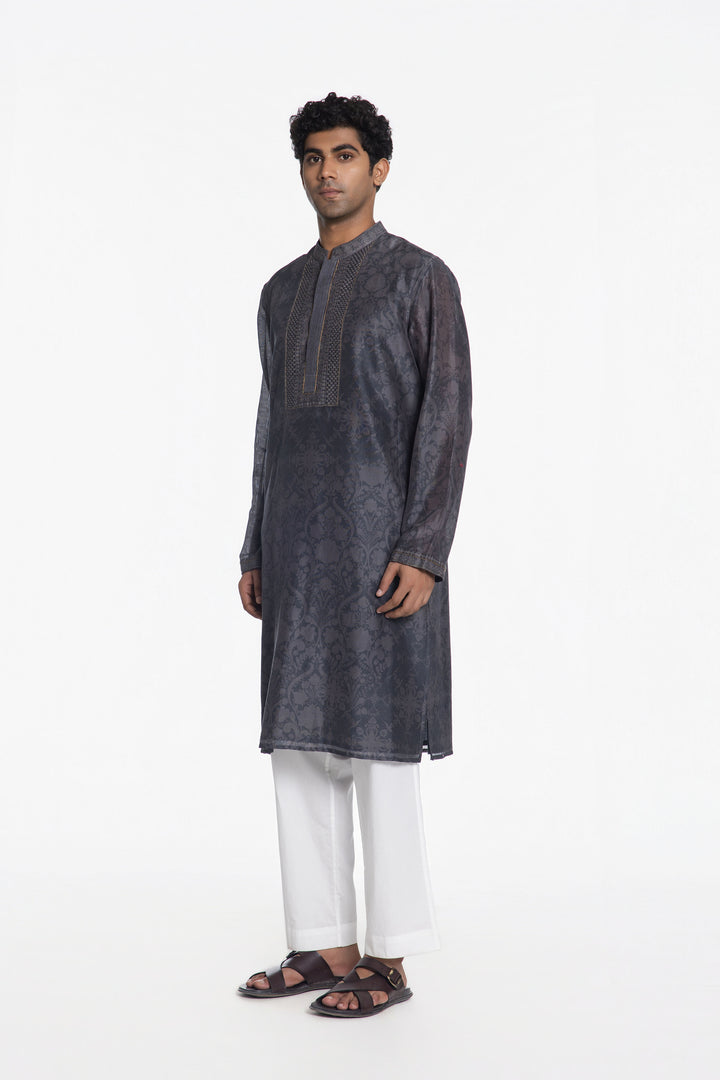 SLATE GREY BLOOM PRINTED KURTA-Kurta-Siddhartha Bansal