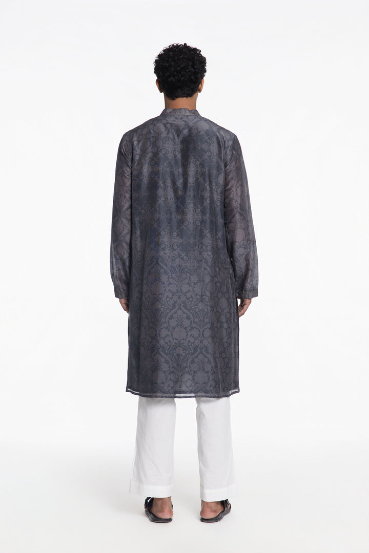 SLATE GREY BLOOM PRINTED KURTA-Kurta-Siddhartha Bansal