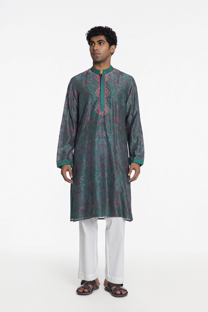 MIDNIGHT TEAL PRINTED KURTA-Kurta-Siddhartha Bansal