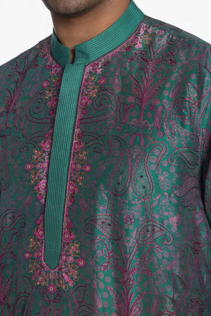 MIDNIGHT TEAL PRINTED KURTA-Kurta-Siddhartha Bansal