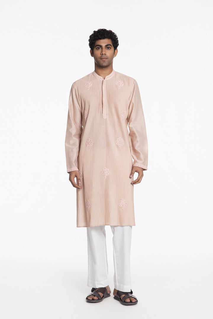 BLUSH PEACH PINTUCK KURTA-Kurta-Siddhartha Bansal