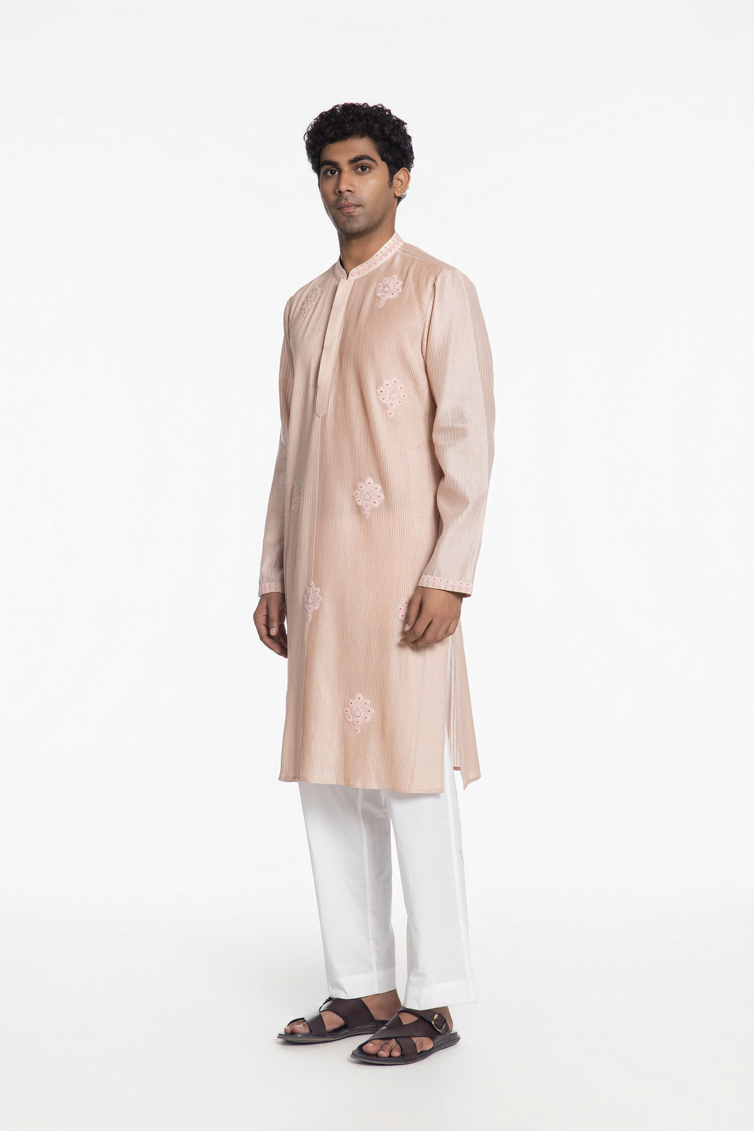 BLUSH PEACH PINTUCK KURTA-Kurta-Siddhartha Bansal