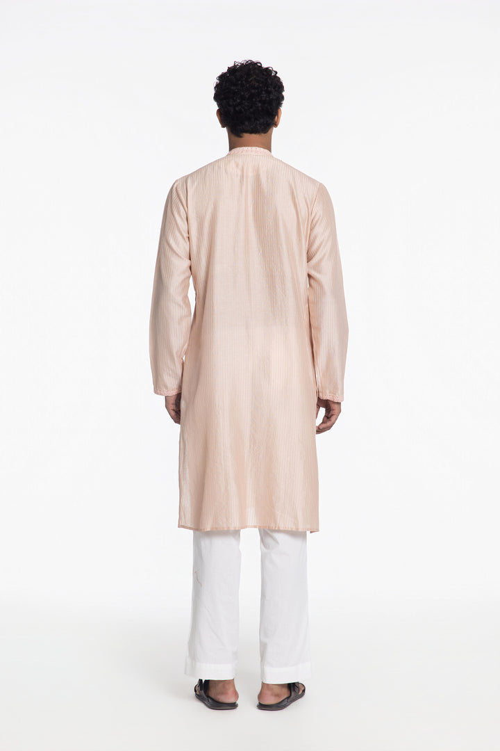 BLUSH PEACH PINTUCK KURTA-Kurta-Siddhartha Bansal