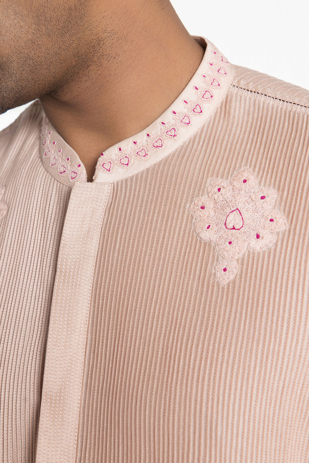 BLUSH PEACH PINTUCK KURTA-Kurta-Siddhartha Bansal