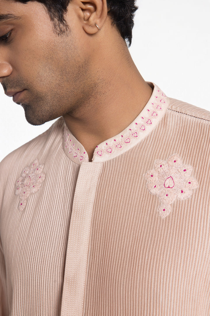 BLUSH PEACH PINTUCK KURTA-Kurta-Siddhartha Bansal