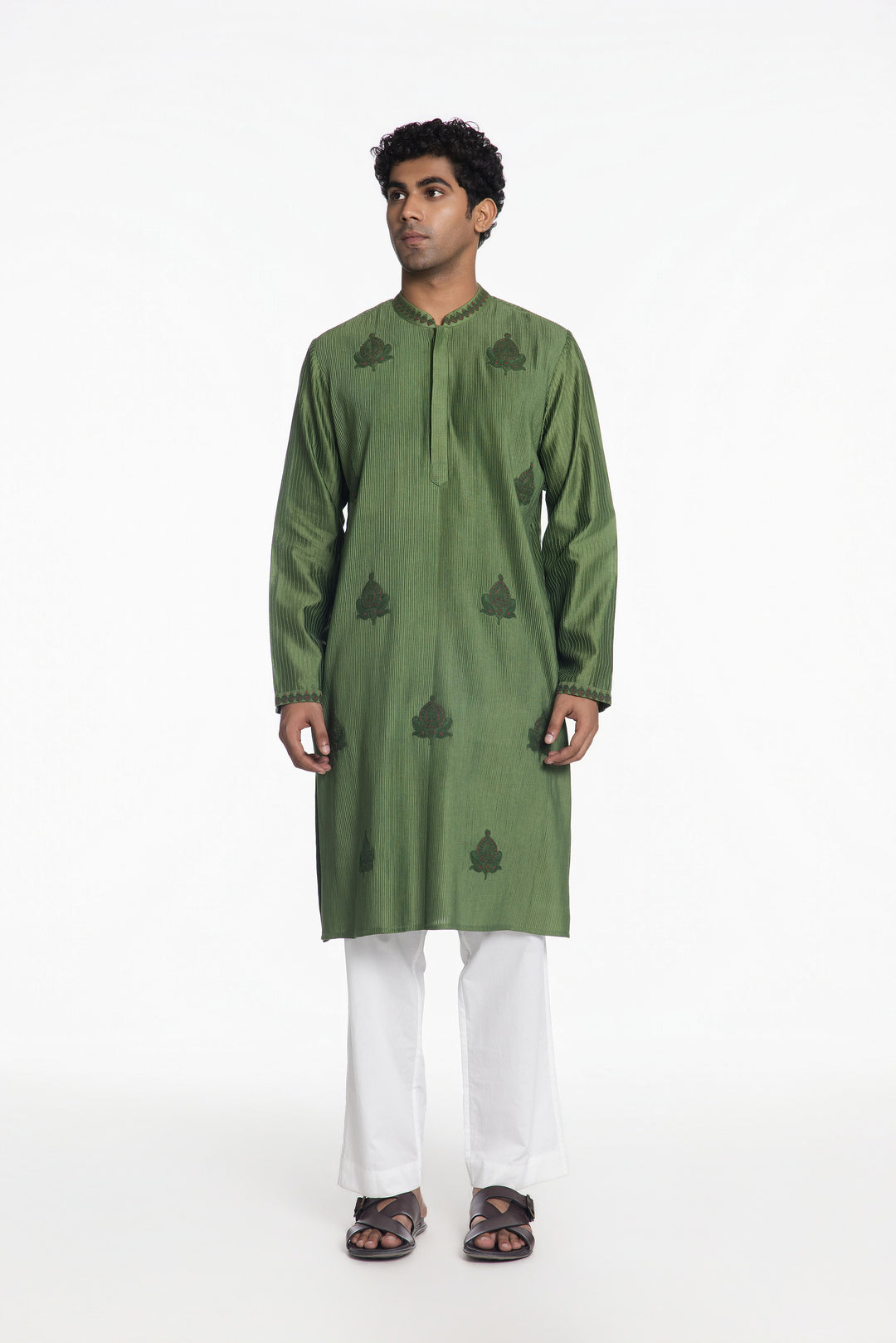 FOREST GREEN DORI PINTUCK KURTA-Kurta-Siddhartha Bansal