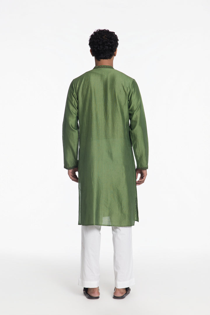 FOREST GREEN DORI PINTUCK KURTA-Kurta-Siddhartha Bansal