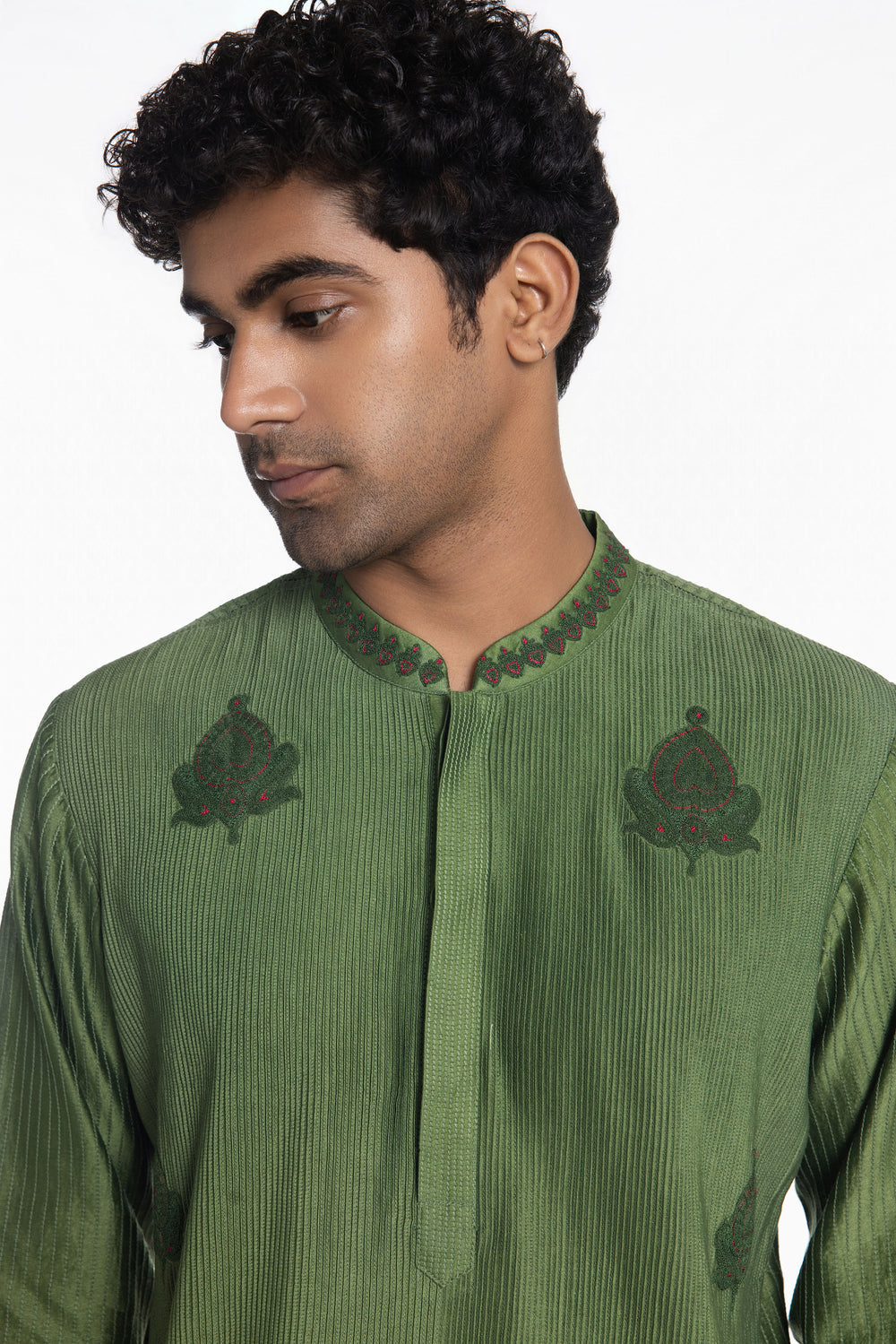 FOREST GREEN DORI PINTUCK KURTA-Kurta-Siddhartha Bansal