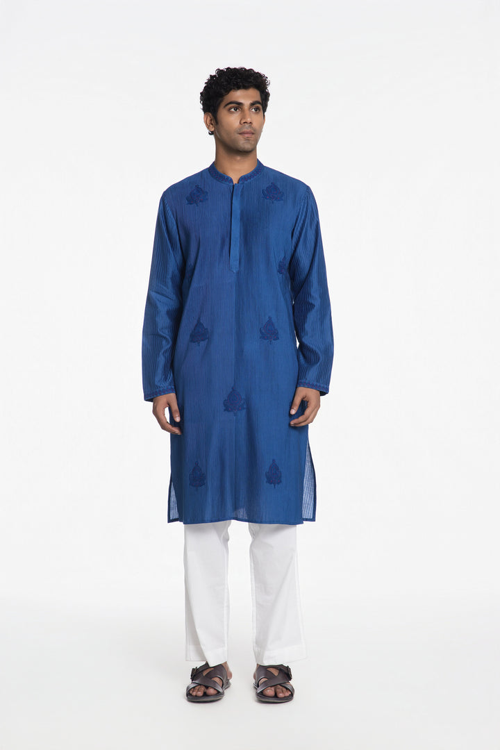 ROYAL BLUE PINTUCK KURTA-Kurta-Siddhartha Bansal