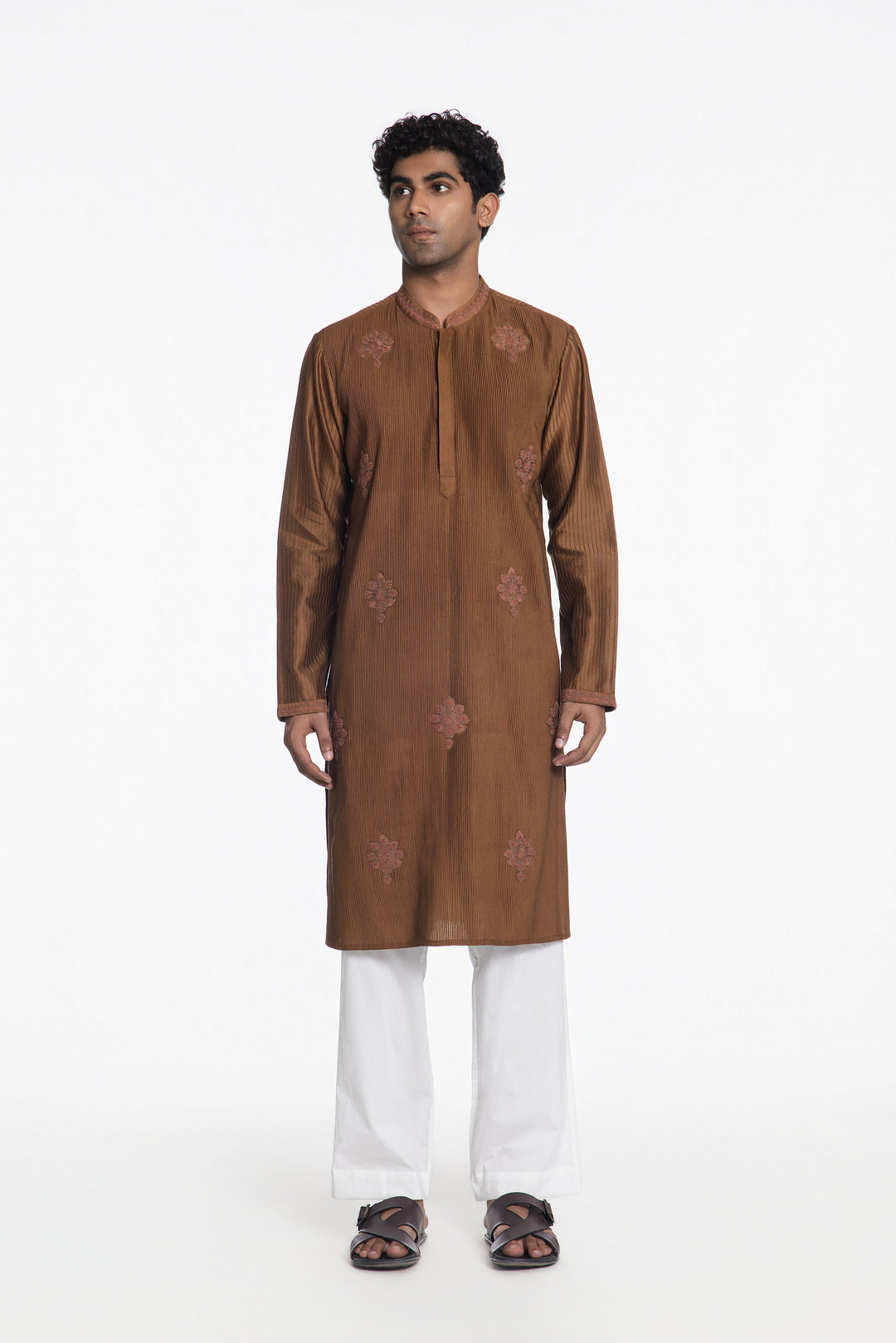 CINNAMON BROWN PINTUCK KURTA-Kurta-Siddhartha Bansal
