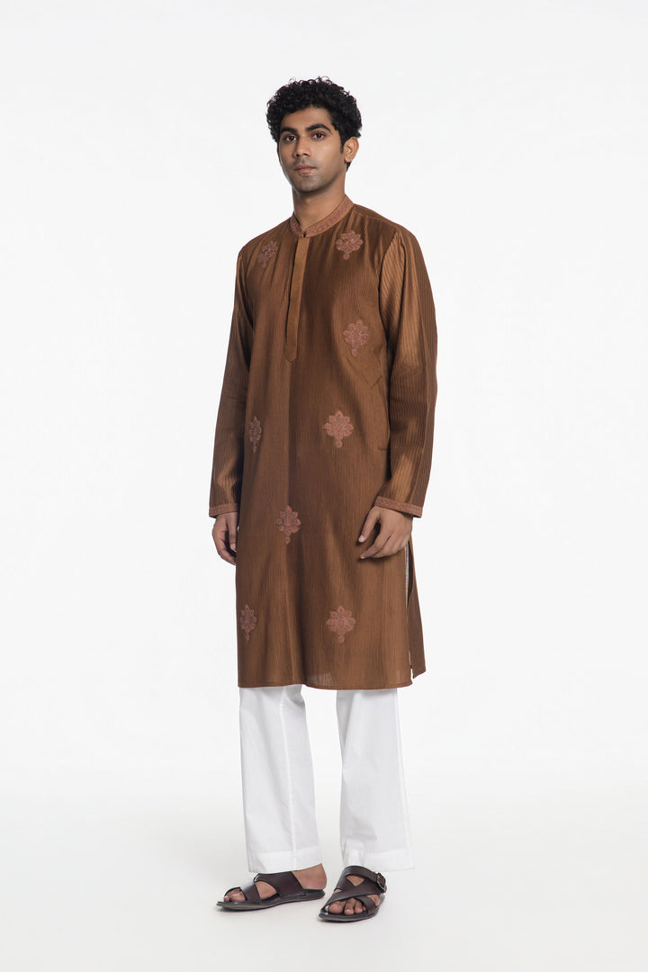 CINNAMON BROWN PINTUCK KURTA-Kurta-Siddhartha Bansal