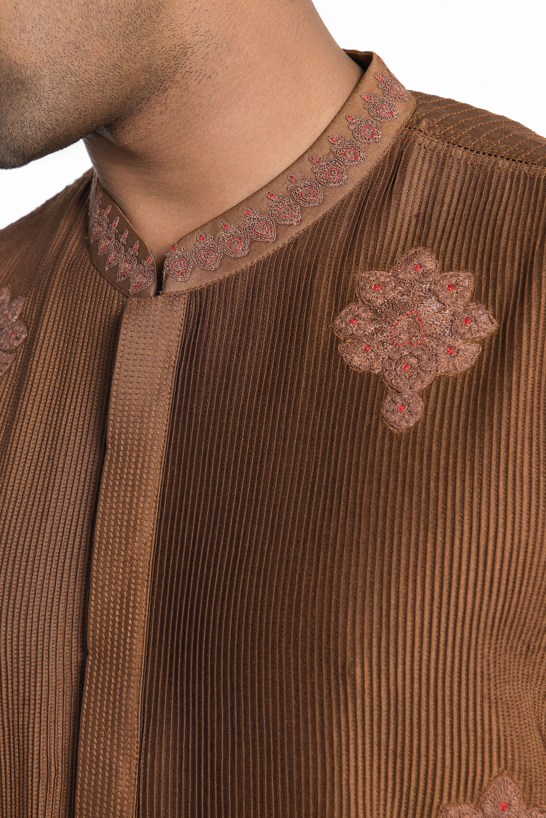 CINNAMON BROWN PINTUCK KURTA-Kurta-Siddhartha Bansal