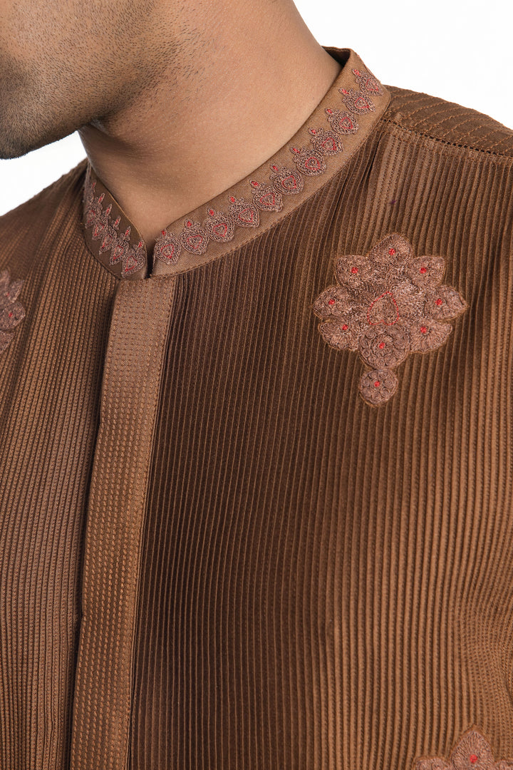 CINNAMON BROWN PINTUCK KURTA-Kurta-Siddhartha Bansal