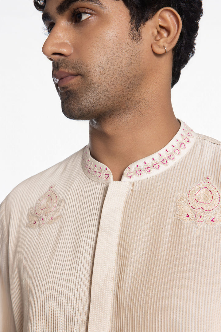 PEARL IVORY PINTUCK KURTA-Kurta-Siddhartha Bansal