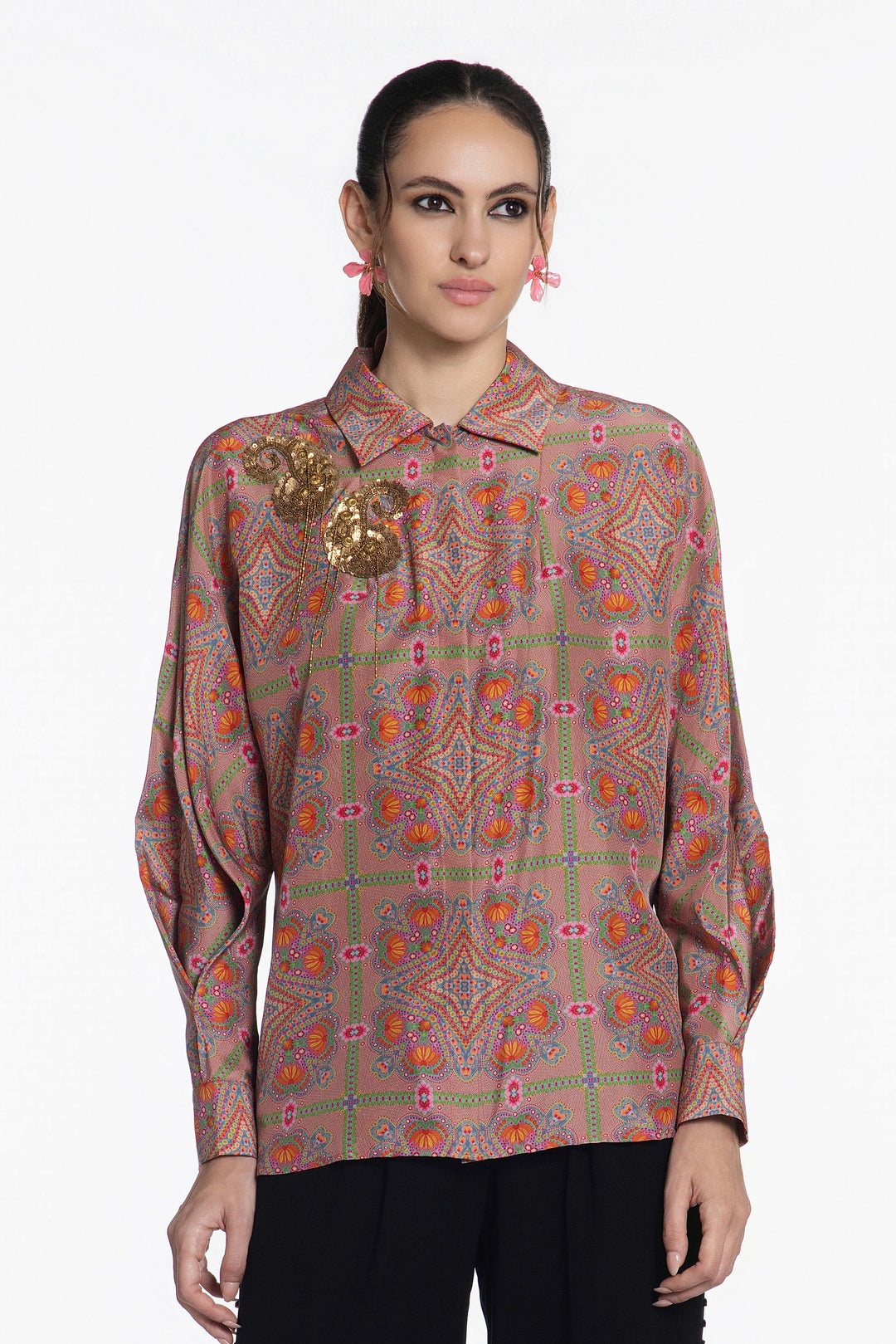 Coral Matrix Odyssey Silk Shirt-Shirts-Siddhartha Bansal
