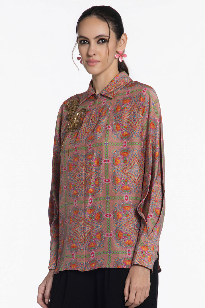 Coral Matrix Odyssey Silk Shirt-Shirts-Siddhartha Bansal