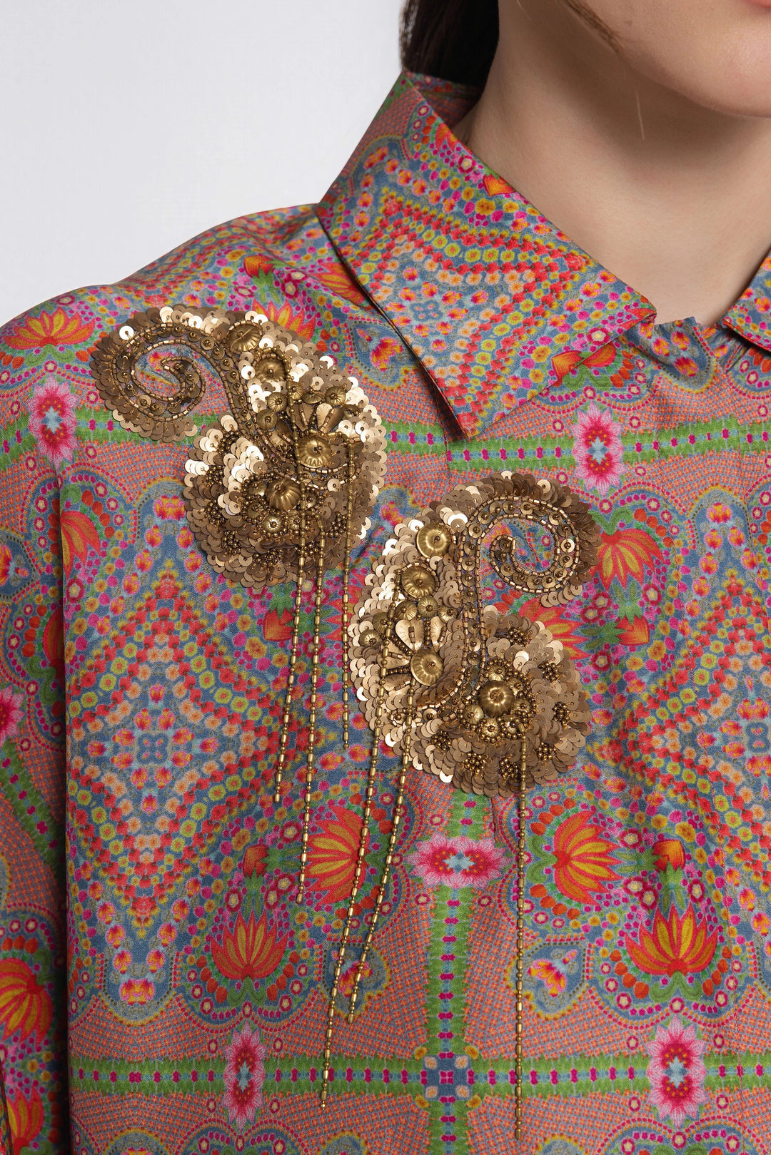 Coral Matrix Odyssey Silk Shirt-Shirts-Siddhartha Bansal