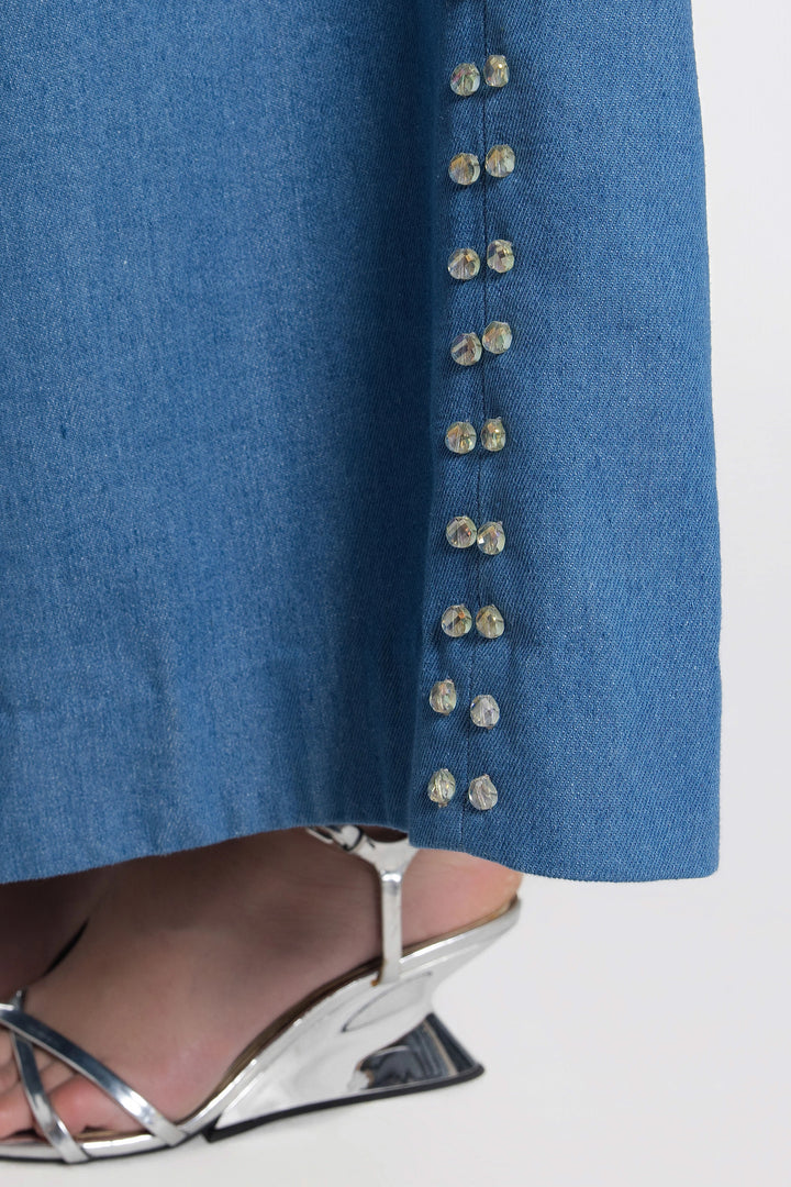 Midnight Bloom Embroidered Jacket With Blue Denim Flared Pant-Jacket-Siddhartha Bansal