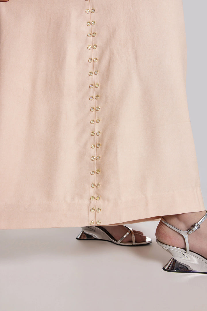 Blush Bloom 3D Embellished Front Open Jacket With Peach Denim Flared Pant-Jacket-Siddhartha Bansal
