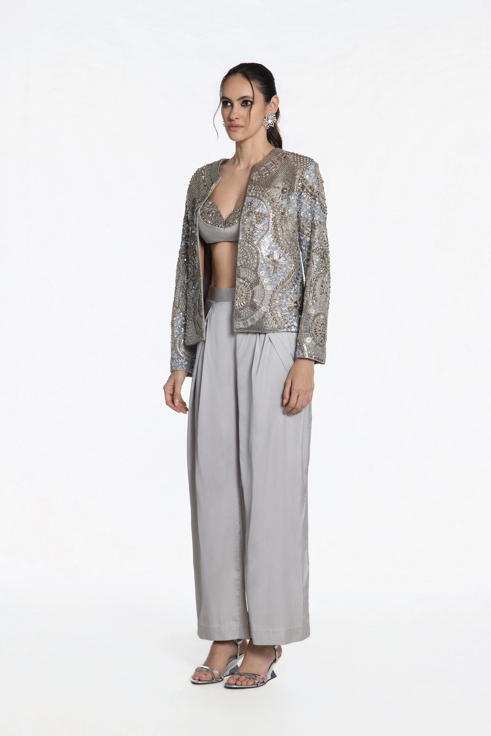 Lambani Style Front Open Jacket Pants And Brallete Set-Jacket-Siddhartha Bansal