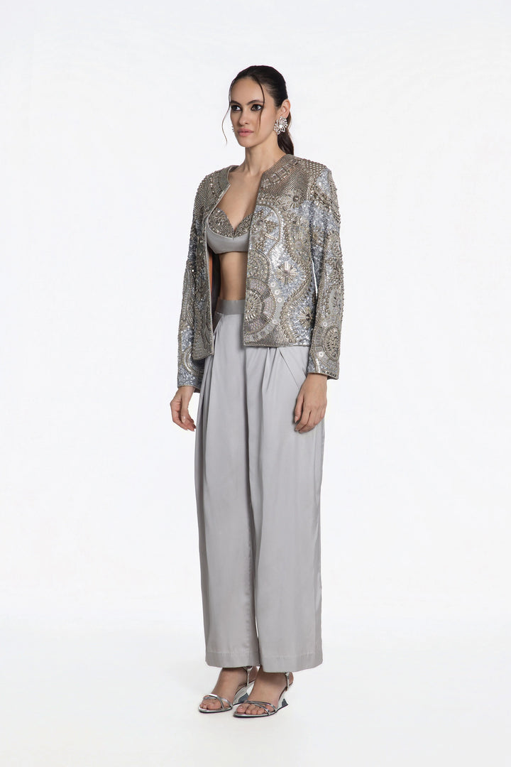 Lambani Style Front Open Jacket Pants And Brallete Set-Jacket-Siddhartha Bansal