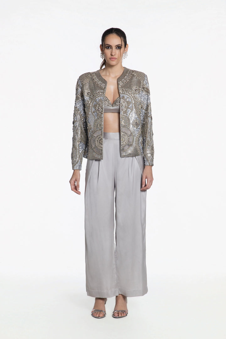 Lambani Style Front Open Jacket Pants And Brallete Set-Jacket-Siddhartha Bansal