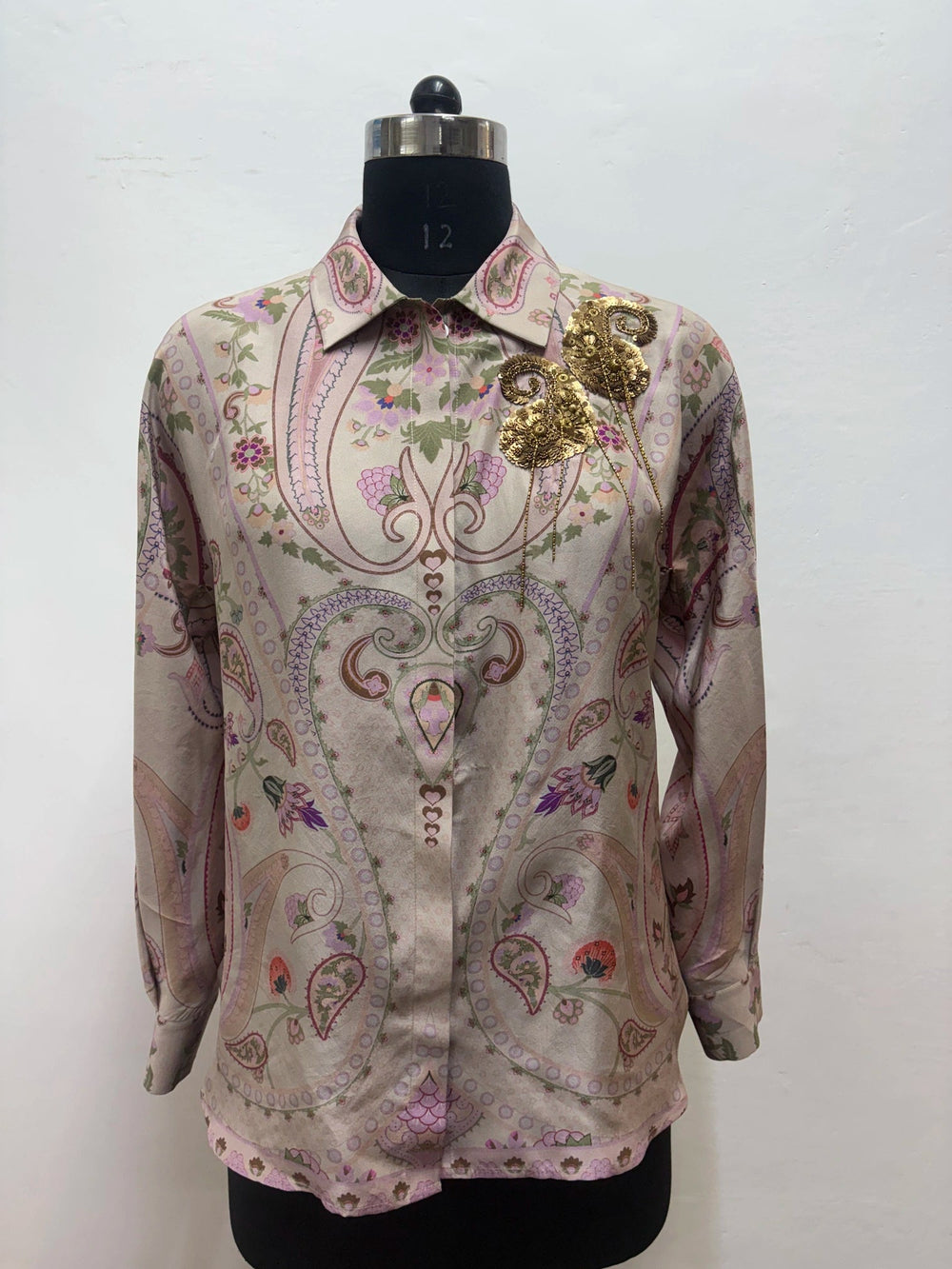 Ivory Baroque Crest Silk Shirt-Shirts-Siddhartha Bansal